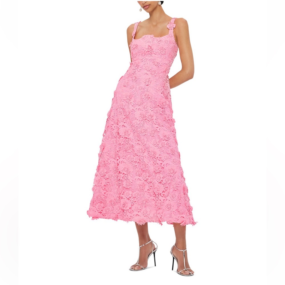 LEO LIN Odette Lace Midi Dress Pink Bubblegum A-Line Sleeveless Size 2 US - Picture 4 of 4